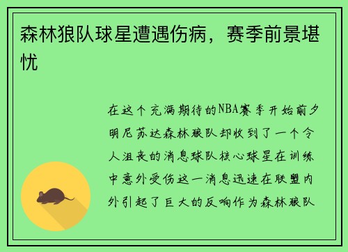 森林狼队球星遭遇伤病，赛季前景堪忧